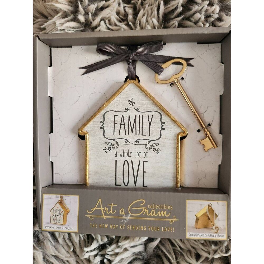 NIB Art a Gram decoration. Message reads "Family, a whole lot of love." Shaped l